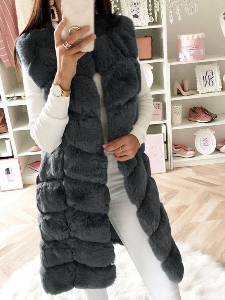 Damen Langer Normaler Winter Slim Faux Fur Mantel