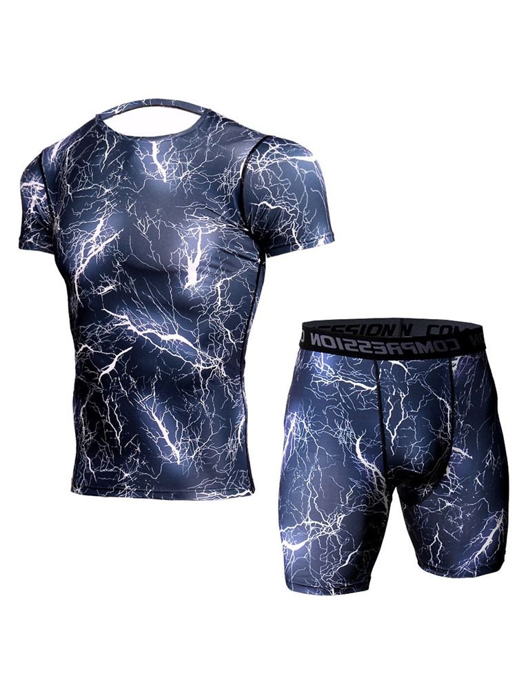 Herren Print Anti-schweiß Shorts Pullover Sport-sets