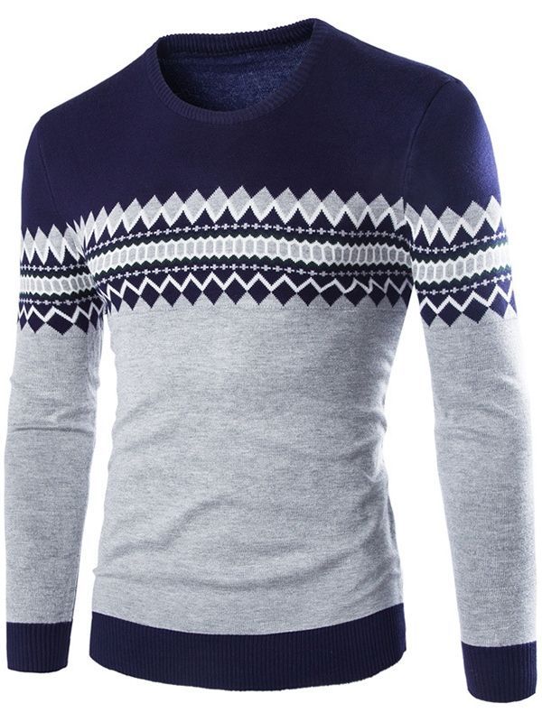 Color Block Jacquard Vogue Herren Pullover