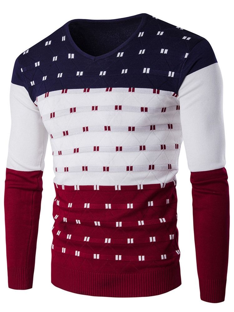 Color Block Unique V-neck Slim Herren Pullover