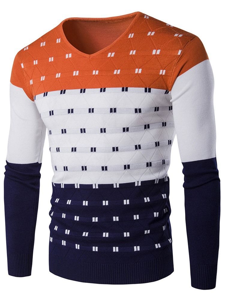 Color Block Unique V-neck Slim Herren Pullover