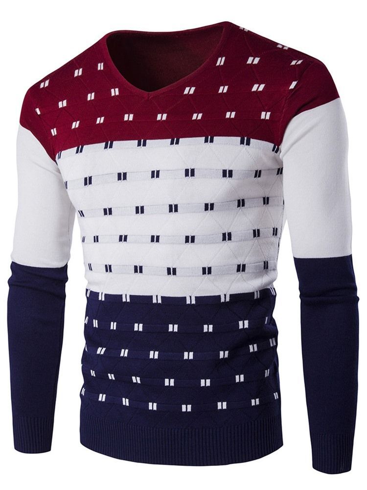 Color Block Unique V-neck Slim Herren Pullover