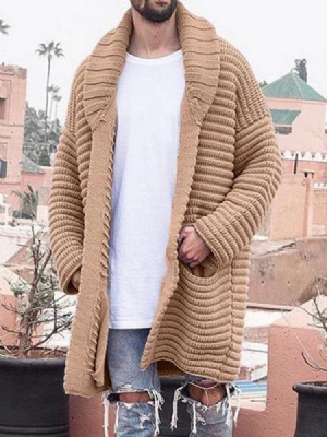 Einfarbiger Mittellanger Lässiger Winterpullover Mit Revers