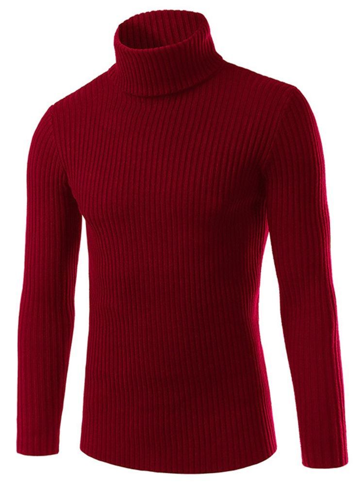 Einfarbiger Rollkragen-slim Herren-pullover