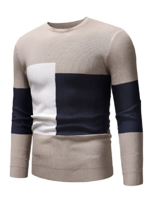 Farbblock Patchwork Rundhals Casual Herren Slim Pullover