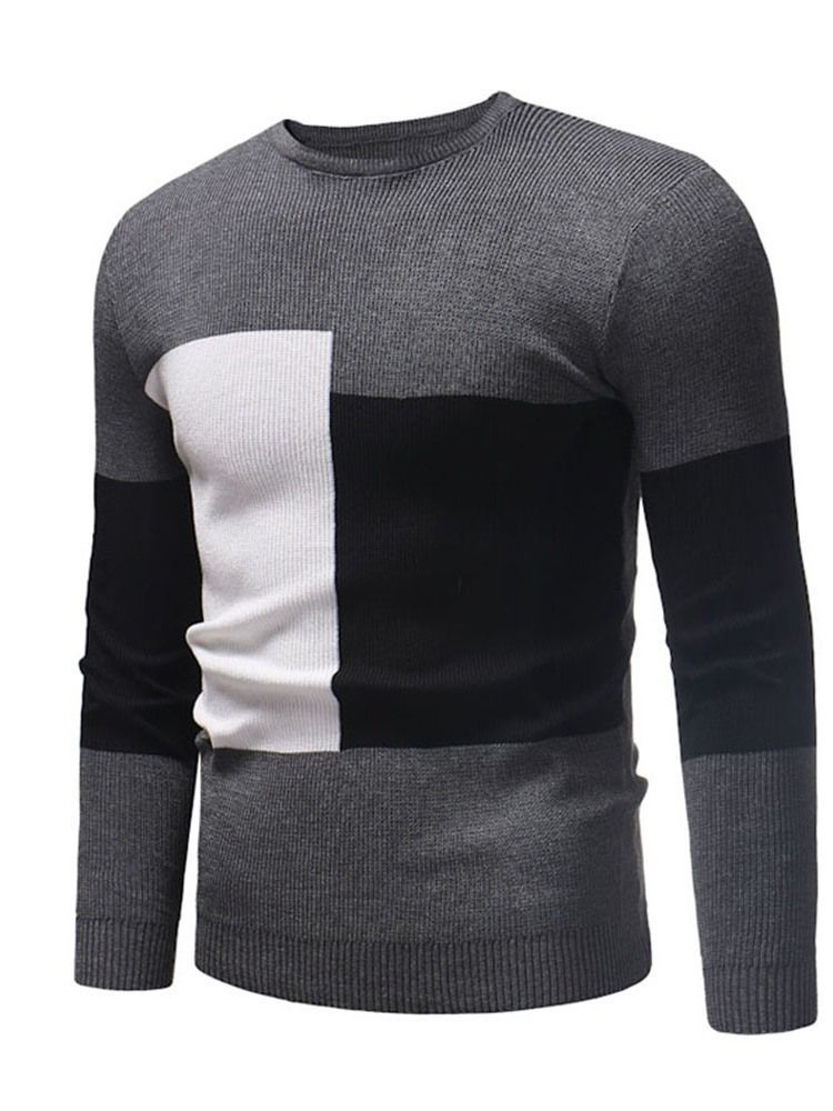 Farbblock Patchwork Rundhals Casual Herren Slim Pullover