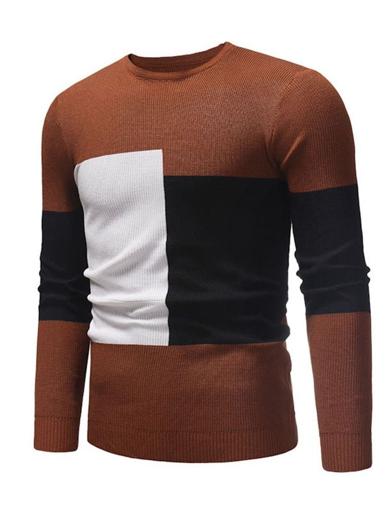 Farbblock Patchwork Rundhals Casual Herren Slim Pullover