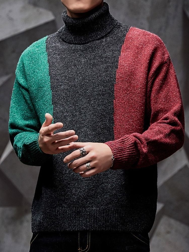 Farbblock Standard Patchwork Herren Casual Pullover