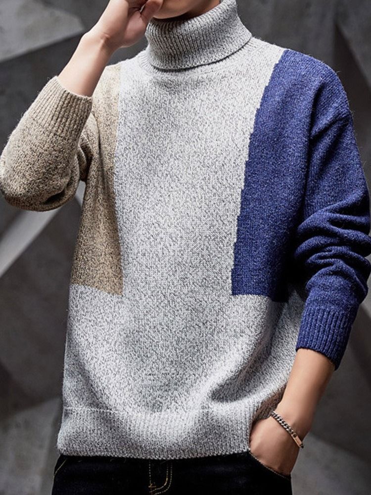 Farbblock Standard Patchwork Herren Casual Pullover