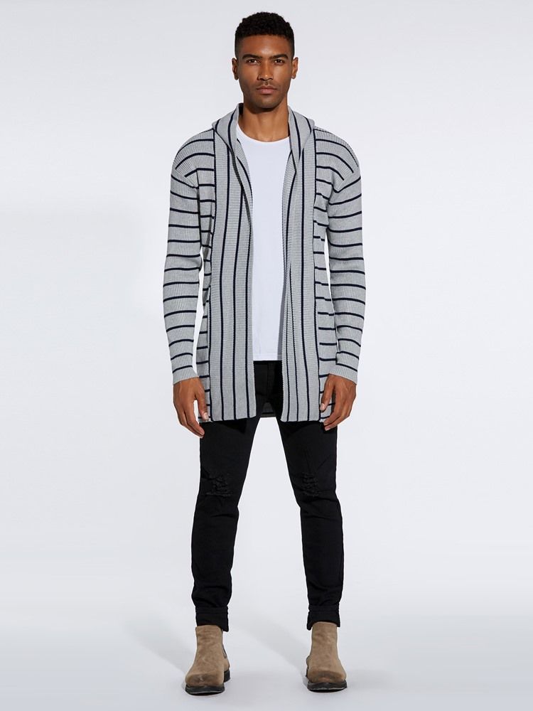 Gestreifte Kapuzen Herbst Herren Casual Cardigan Pullover