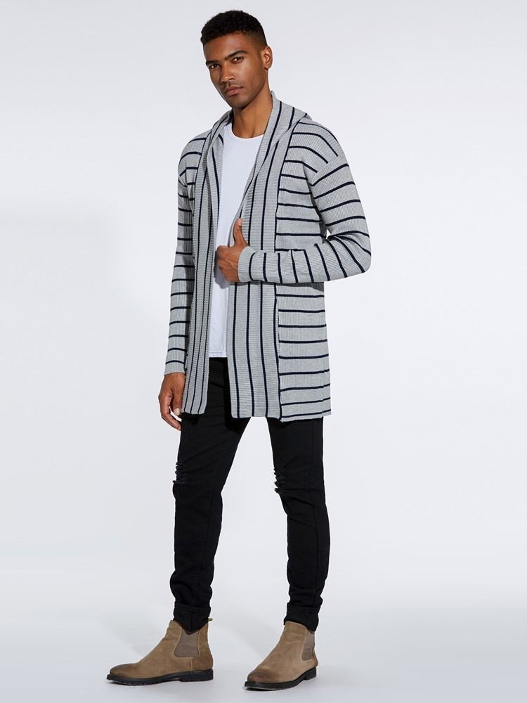 Gestreifte Kapuzen Herbst Herren Casual Cardigan Pullover