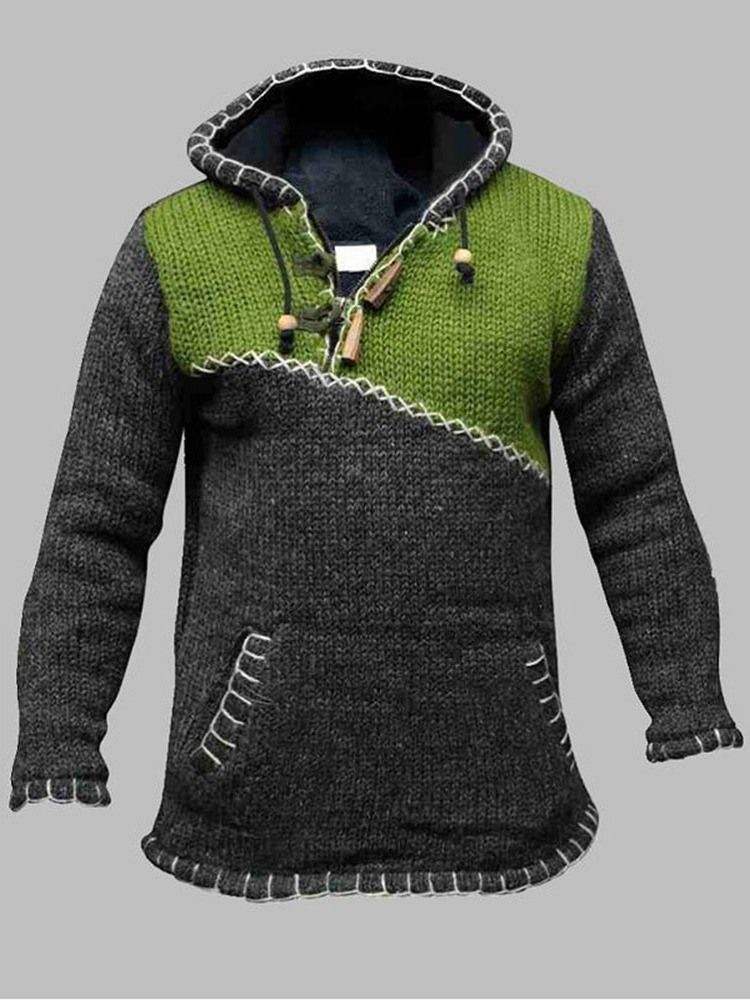 Herren Kapuzen Patchwork Color Block Gerader Freizeitpullover