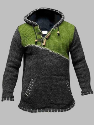 Herren Kapuzen Patchwork Color Block Gerader Freizeitpullover