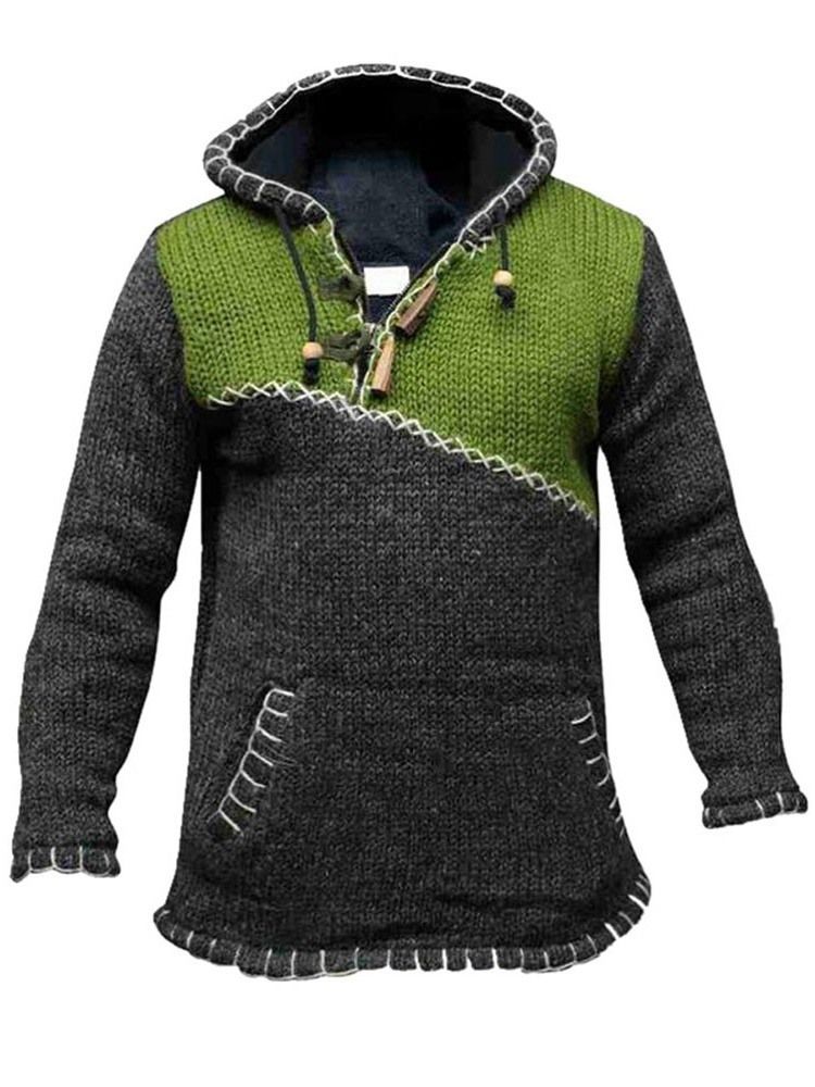 Herren Kapuzen Patchwork Color Block Gerader Freizeitpullover