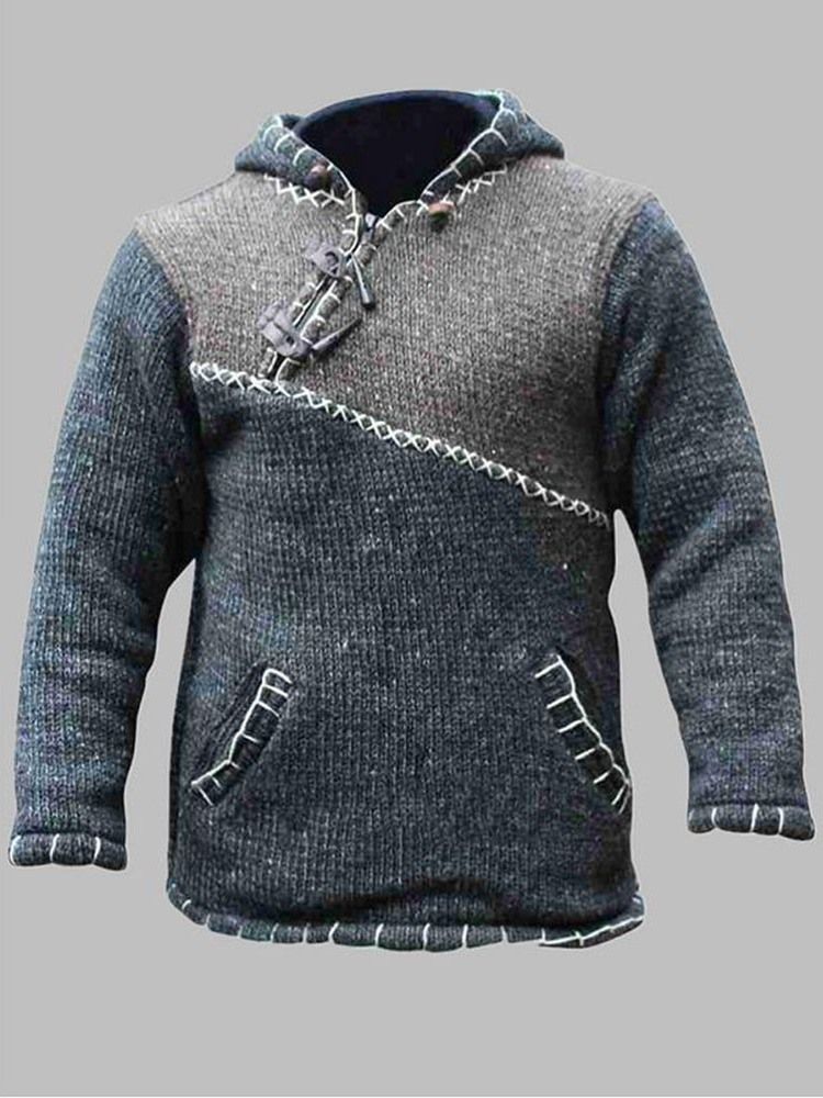 Herren Kapuzen Patchwork Color Block Gerader Freizeitpullover