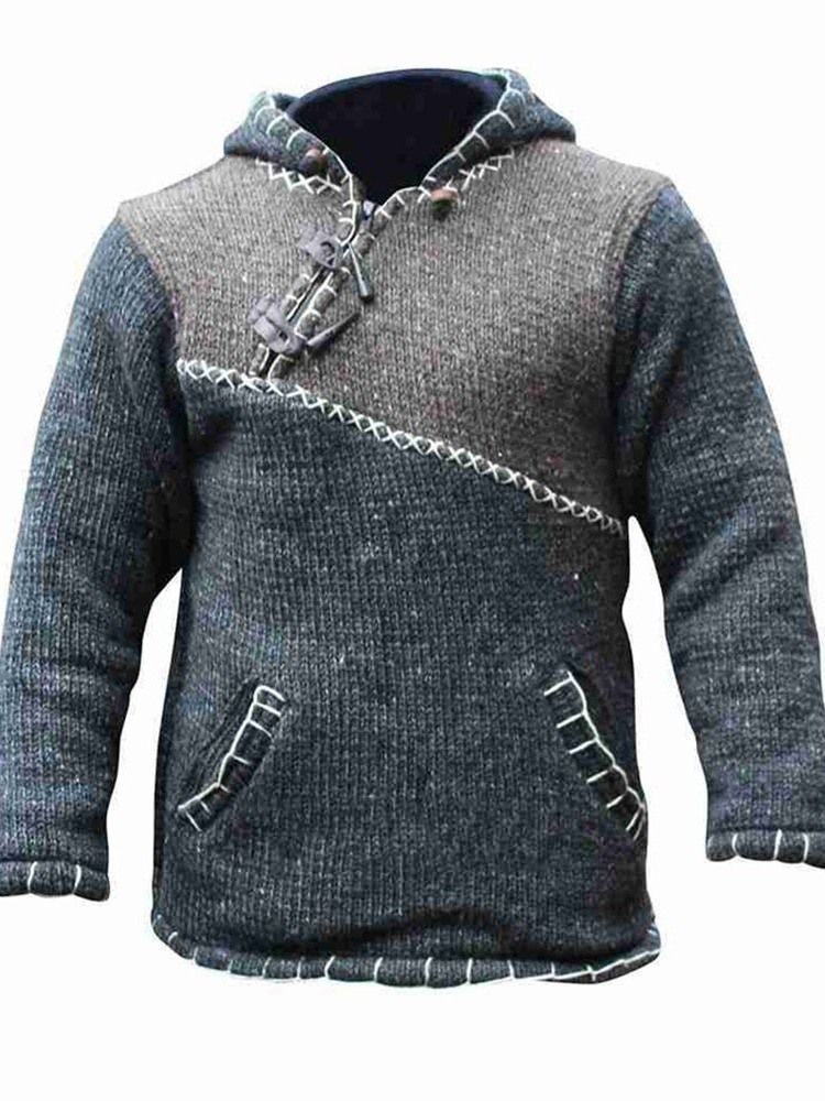 Herren Kapuzen Patchwork Color Block Gerader Freizeitpullover