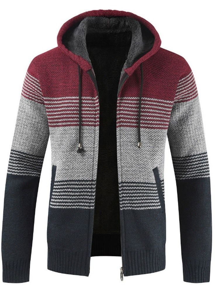 Herren-patchwork-standard-winter-reißverschluss-pullover Mit Kapuze