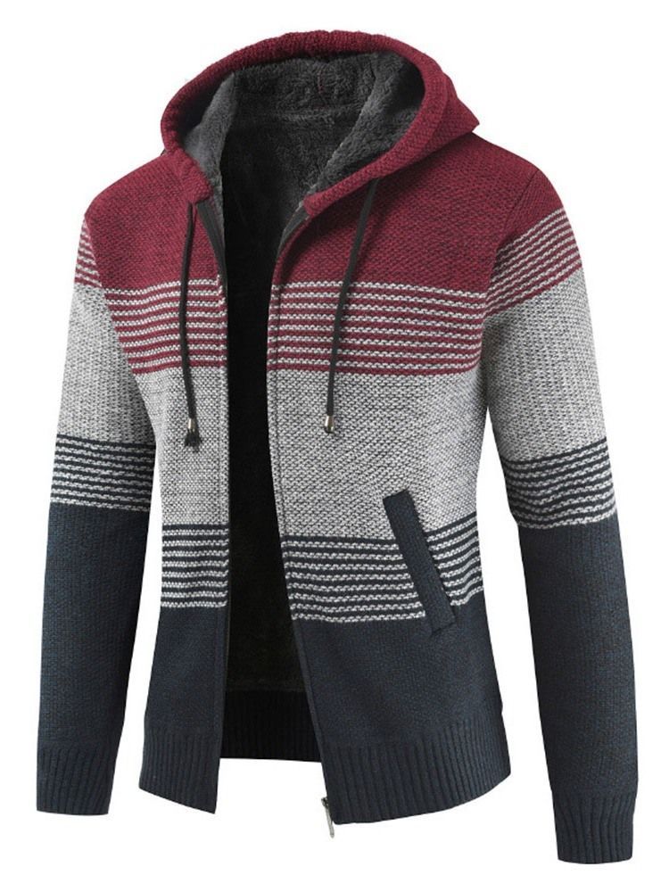 Herren-patchwork-standard-winter-reißverschluss-pullover Mit Kapuze