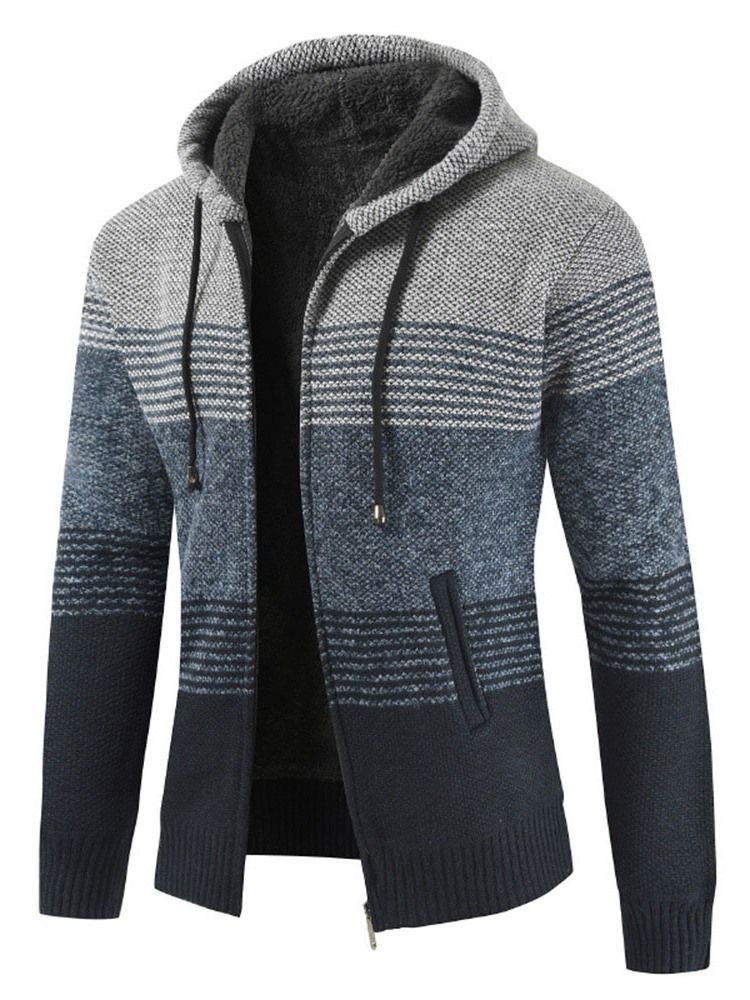 Herren-patchwork-standard-winter-reißverschluss-pullover Mit Kapuze