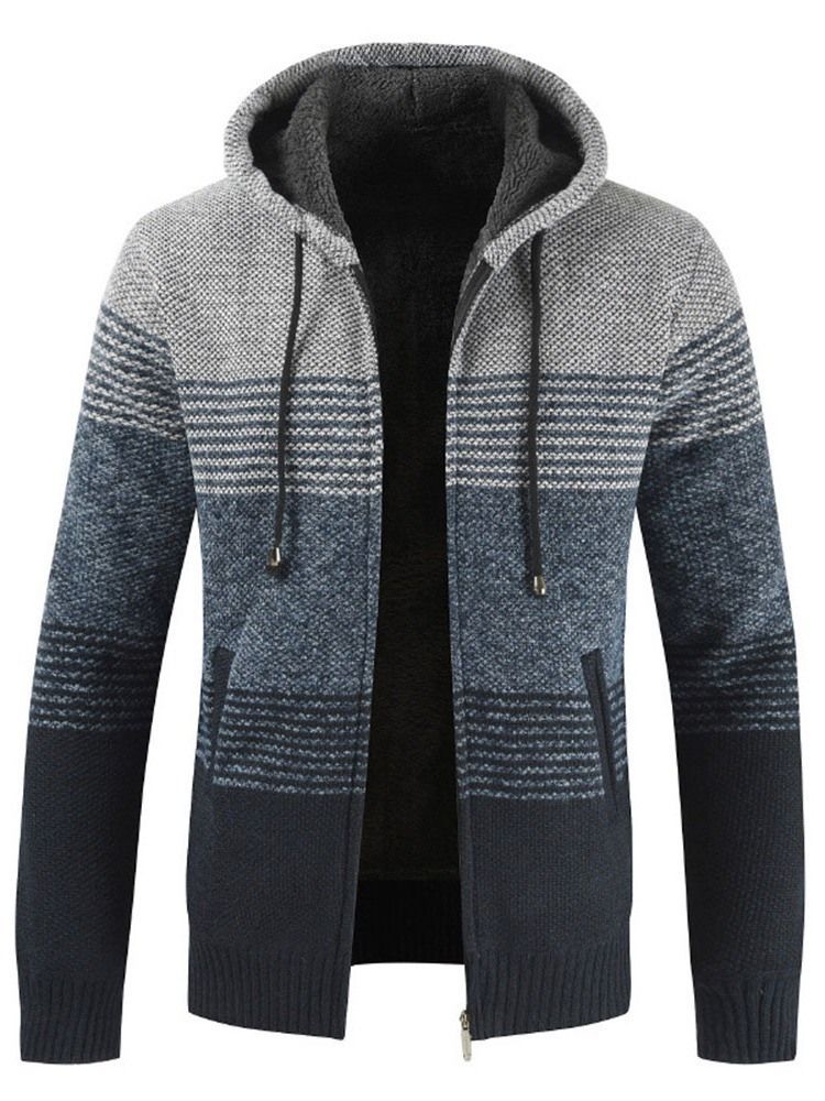 Herren-patchwork-standard-winter-reißverschluss-pullover Mit Kapuze