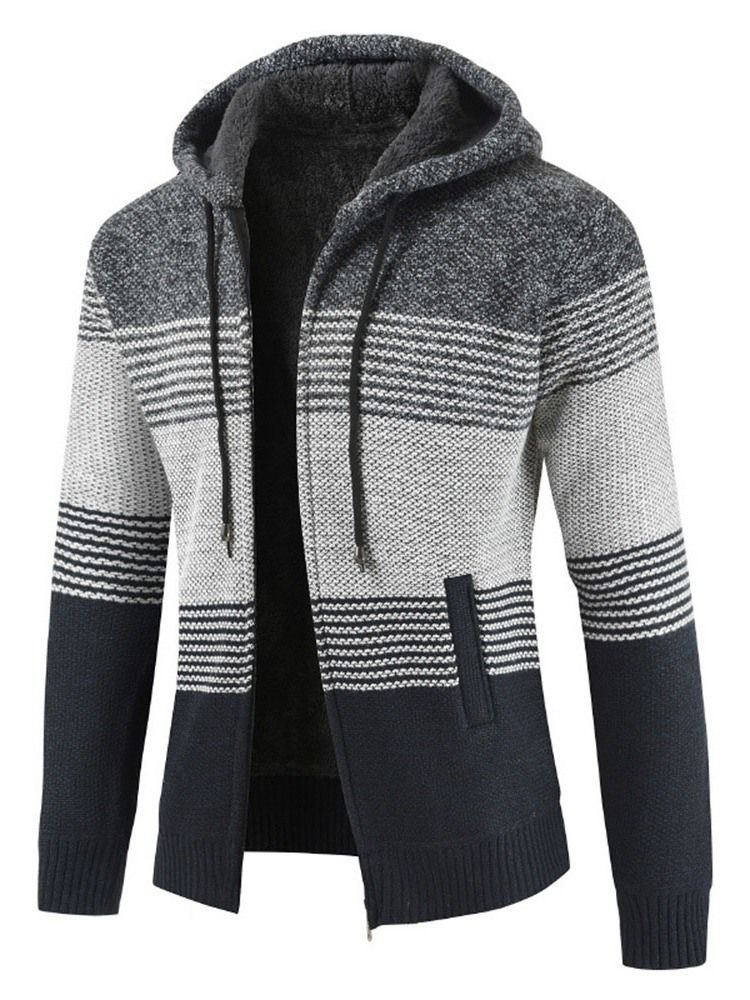 Herren-patchwork-standard-winter-reißverschluss-pullover Mit Kapuze