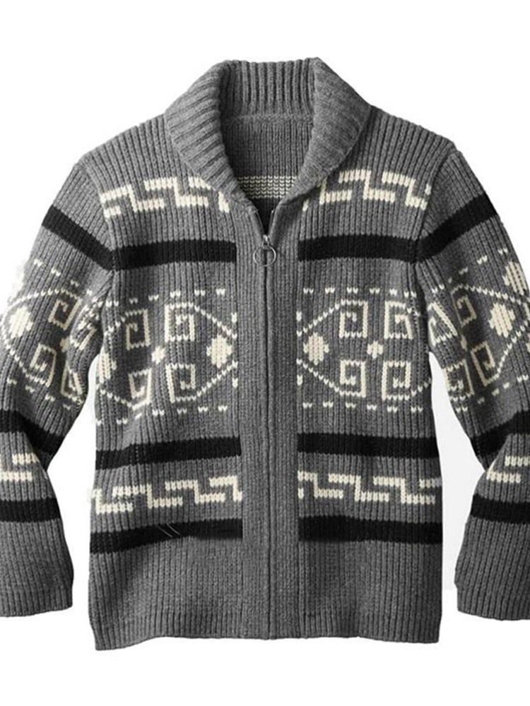 Herren Revers Geometrischer Standard Loser Winterpullover