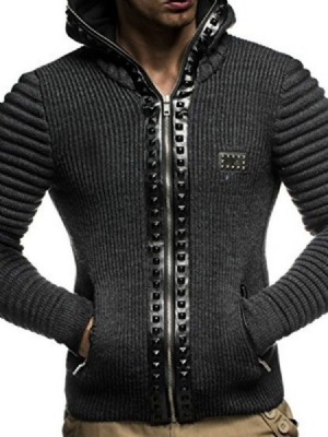 Herren Standard Kapuzen Patchwork Reißverschluss Winter Pullover Zip