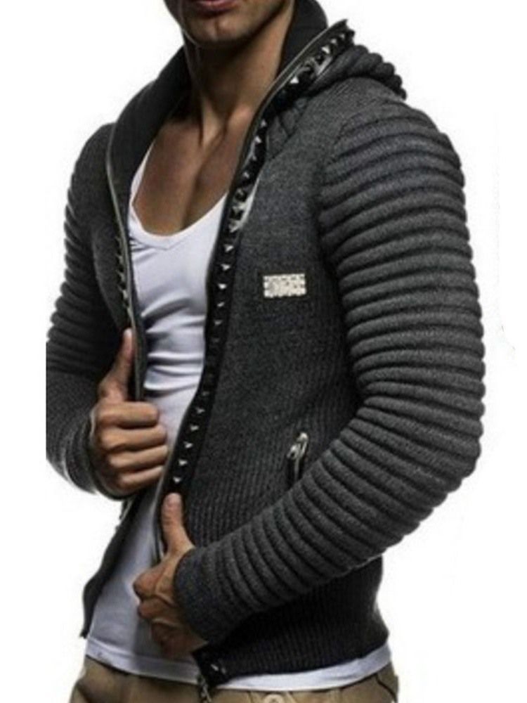 Herren Standard Kapuzen Patchwork Reißverschluss Winter Pullover Zip