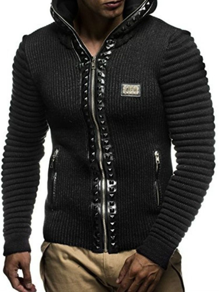 Herren Standard Kapuzen Patchwork Reißverschluss Winter Pullover Zip