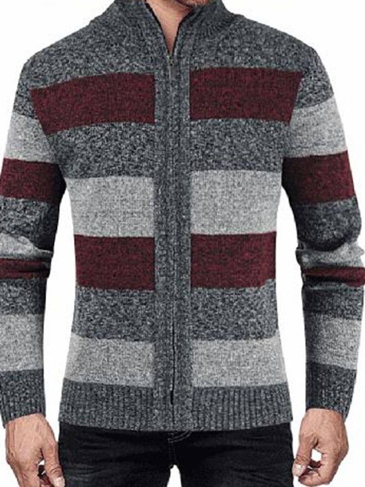 Herren Standard Stehkragen Streifen Slim Herbst Pullover