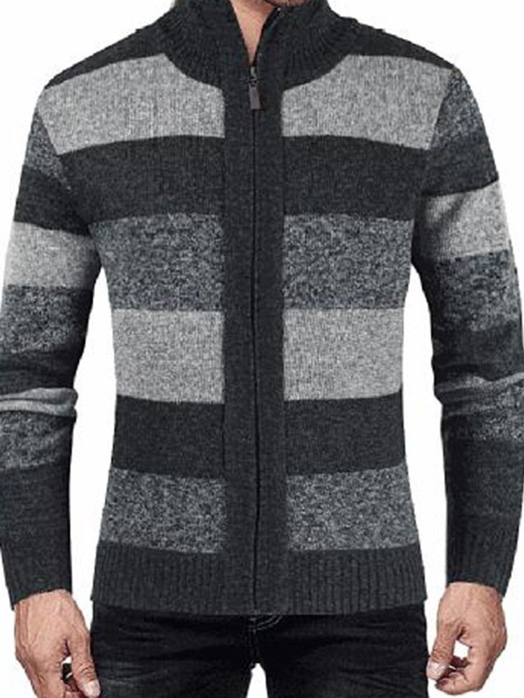 Herren Standard Stehkragen Streifen Slim Herbst Pullover