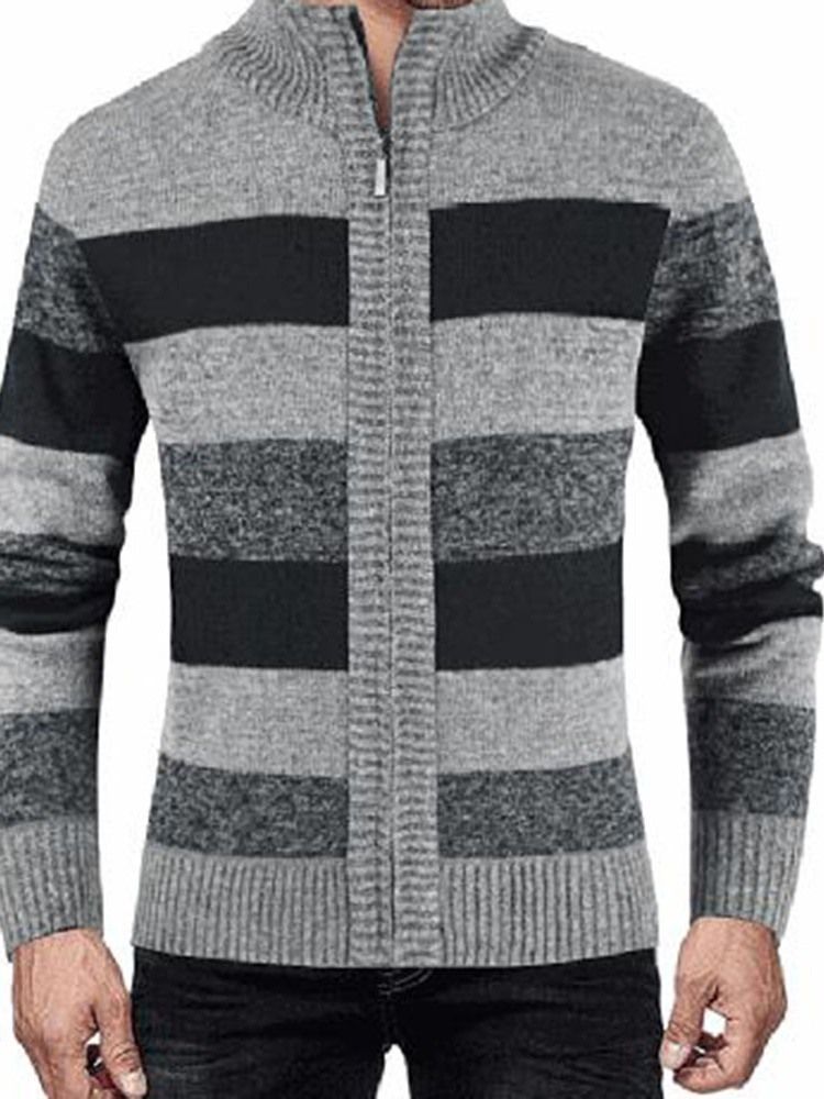 Herren Standard Stehkragen Streifen Slim Herbst Pullover