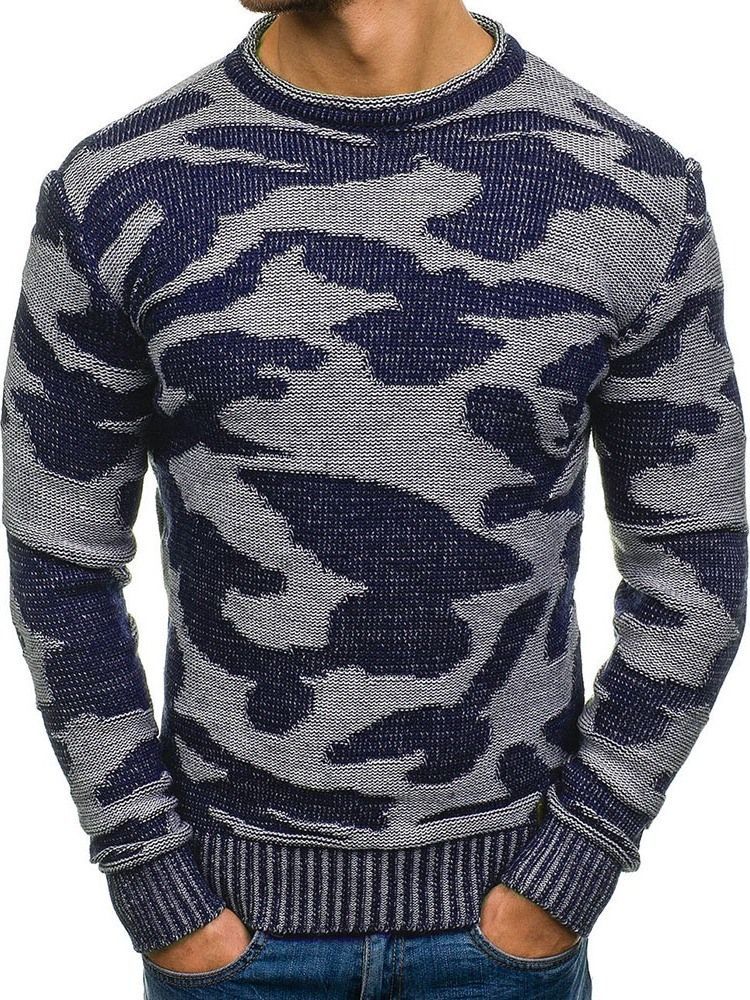 Normaler Farbblock Rundhals Casual Herren Pullover