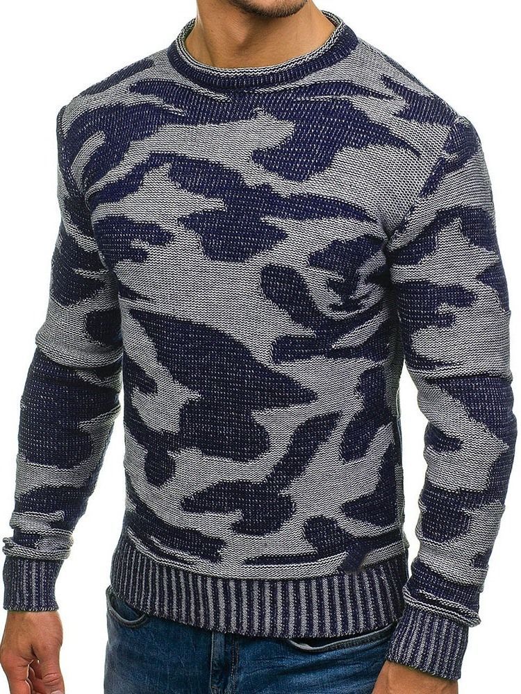 Normaler Farbblock Rundhals Casual Herren Pullover