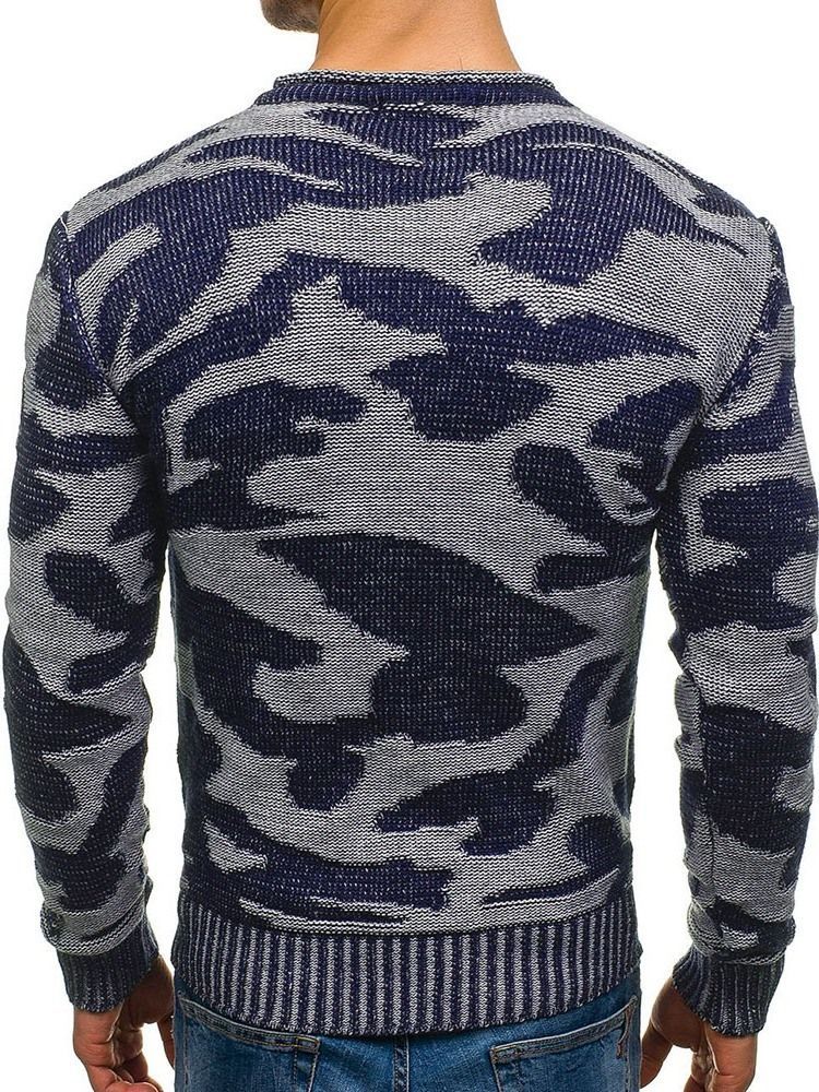 Normaler Farbblock Rundhals Casual Herren Pullover