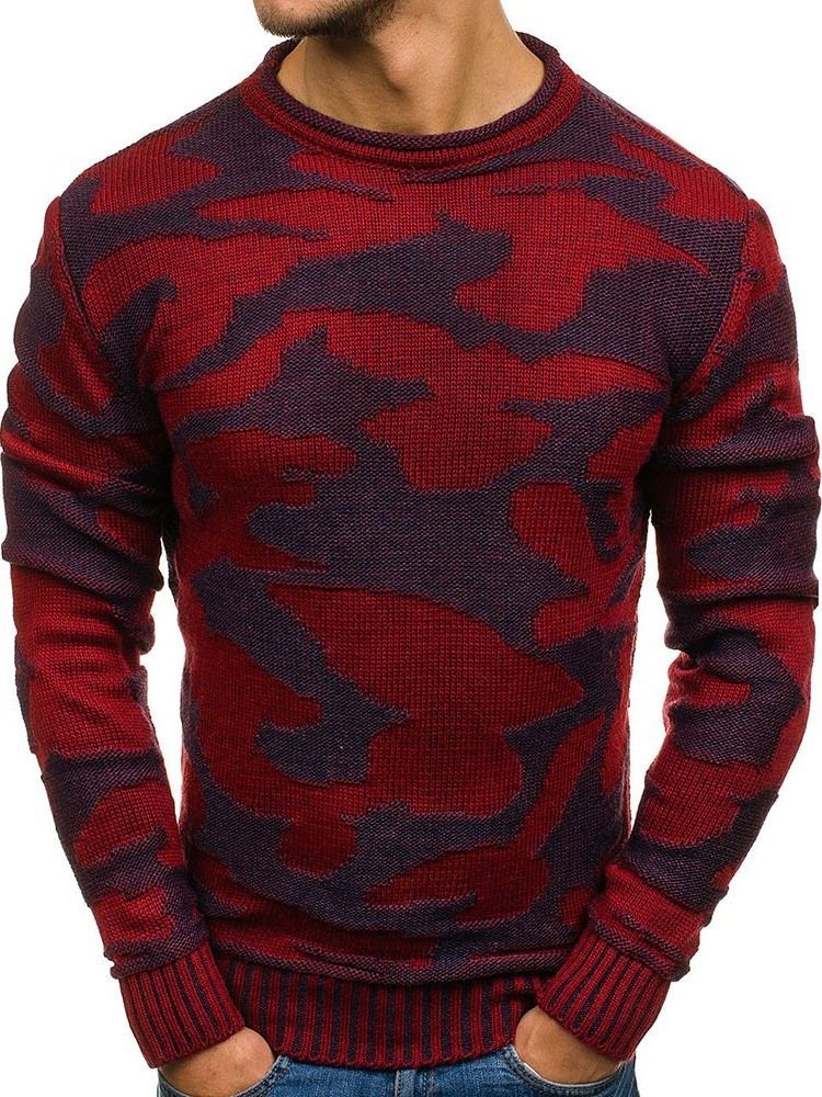 Normaler Farbblock Rundhals Casual Herren Pullover