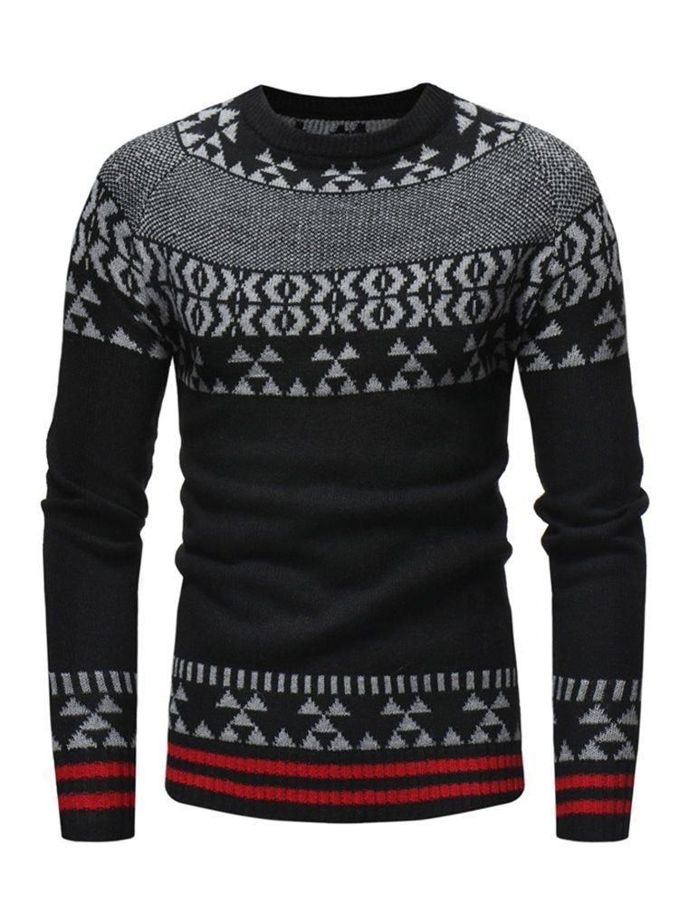 Patchwork Gestreifter Farbblock Herren Freizeitpullover