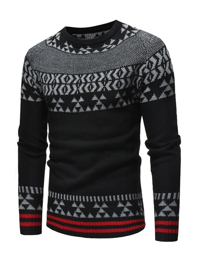 Patchwork Gestreifter Farbblock Herren Freizeitpullover