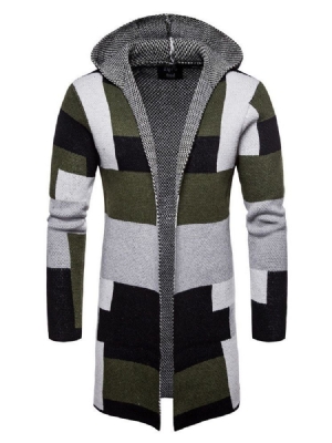 Patchwork Mittellange Kapuzen Herren Winter Cardigan Pullover