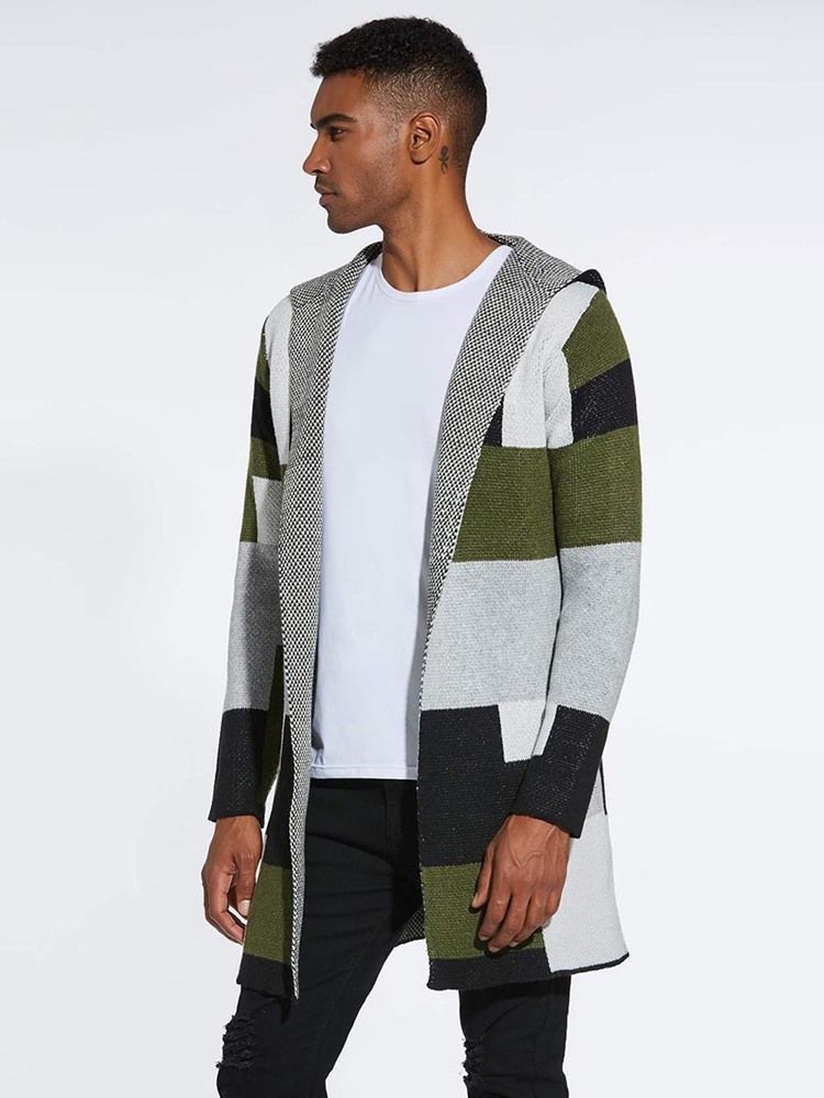 Patchwork Mittellange Kapuzen Herren Winter Cardigan Pullover