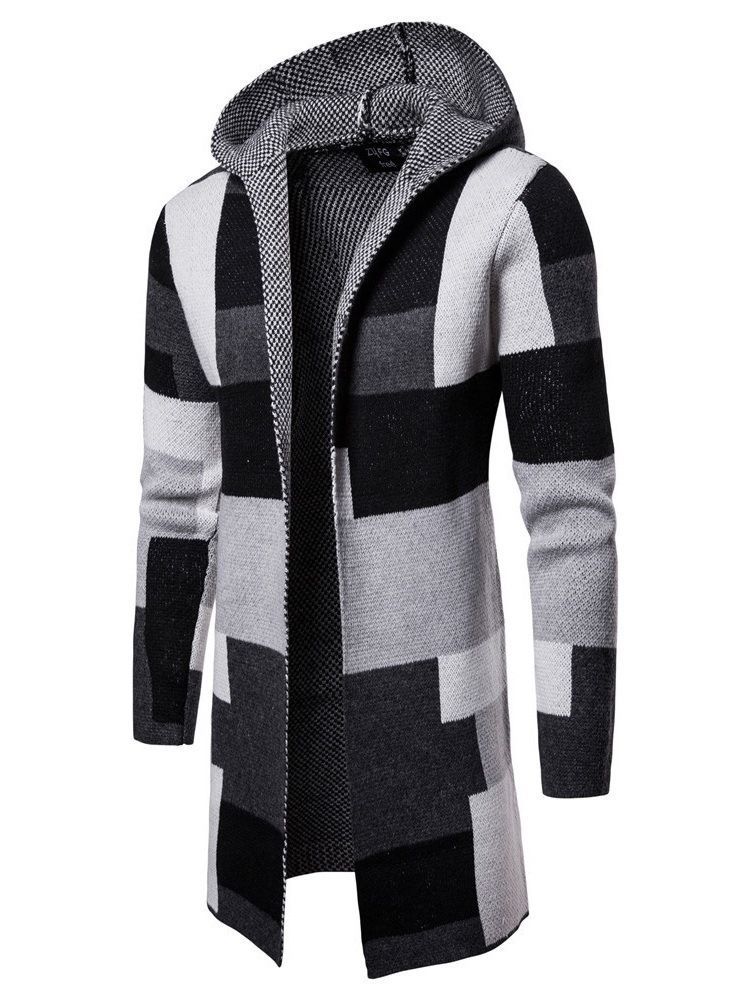 Patchwork Mittellange Kapuzen Herren Winter Cardigan Pullover