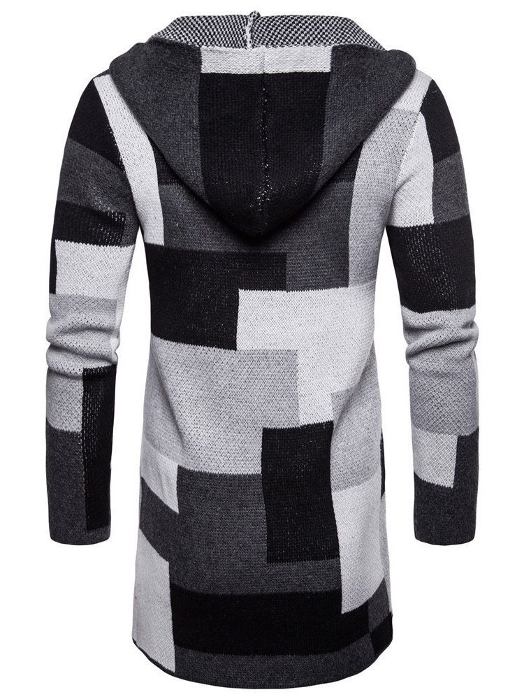 Patchwork Mittellange Kapuzen Herren Winter Cardigan Pullover