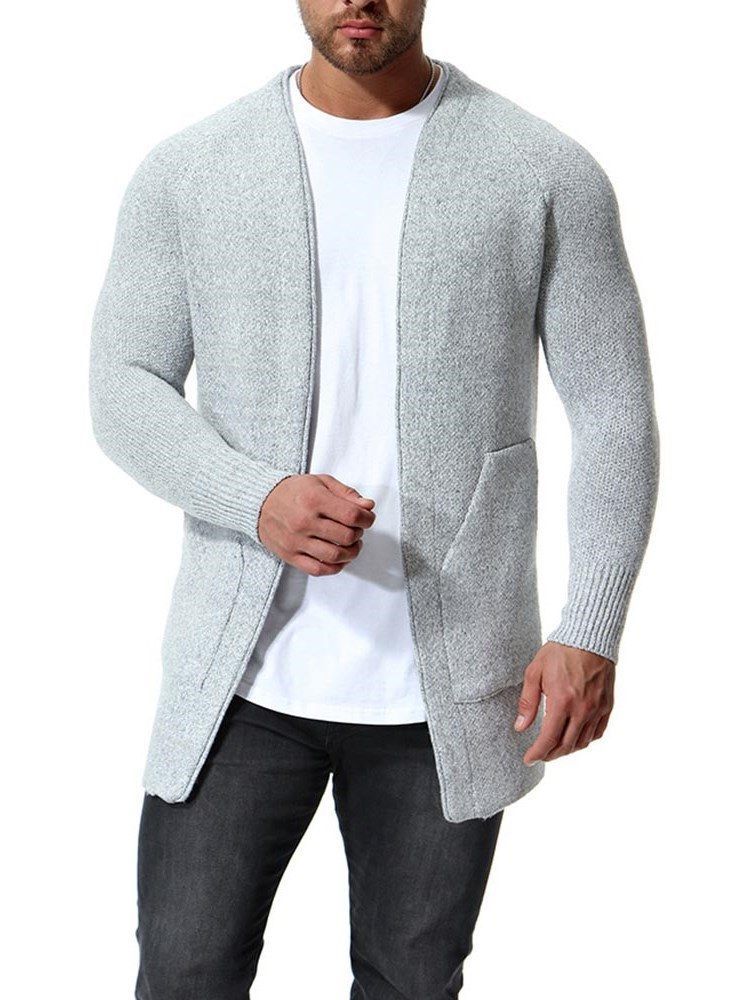 Plain Slim Herren Casual Cardigan Mit Taschen