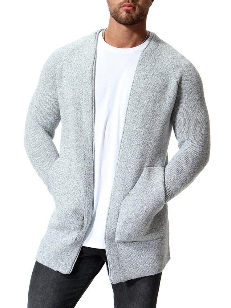 Plain Slim Herren Casual Cardigan Mit Taschen