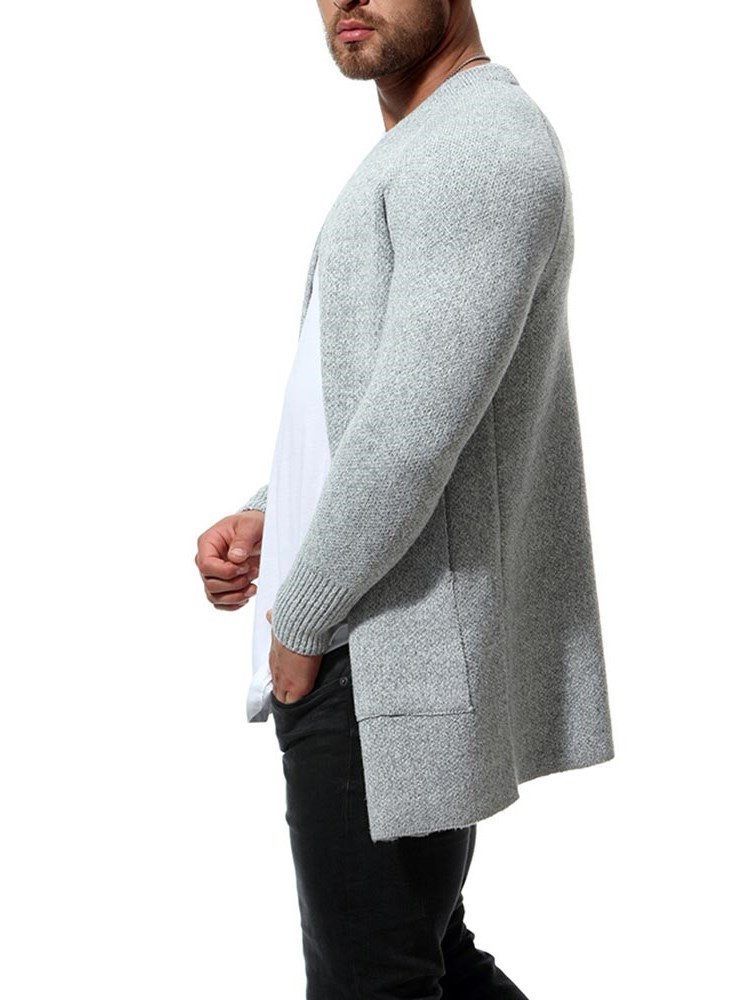 Plain Slim Herren Casual Cardigan Mit Taschen