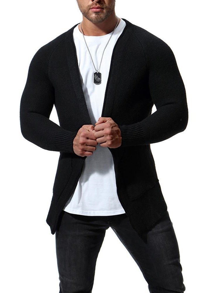 Plain Slim Herren Casual Cardigan Mit Taschen