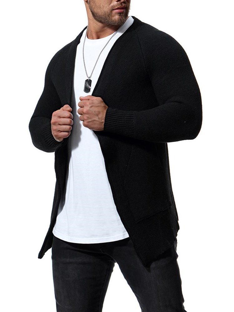 Plain Slim Herren Casual Cardigan Mit Taschen