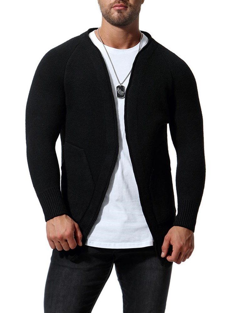 Plain Slim Herren Casual Cardigan Mit Taschen