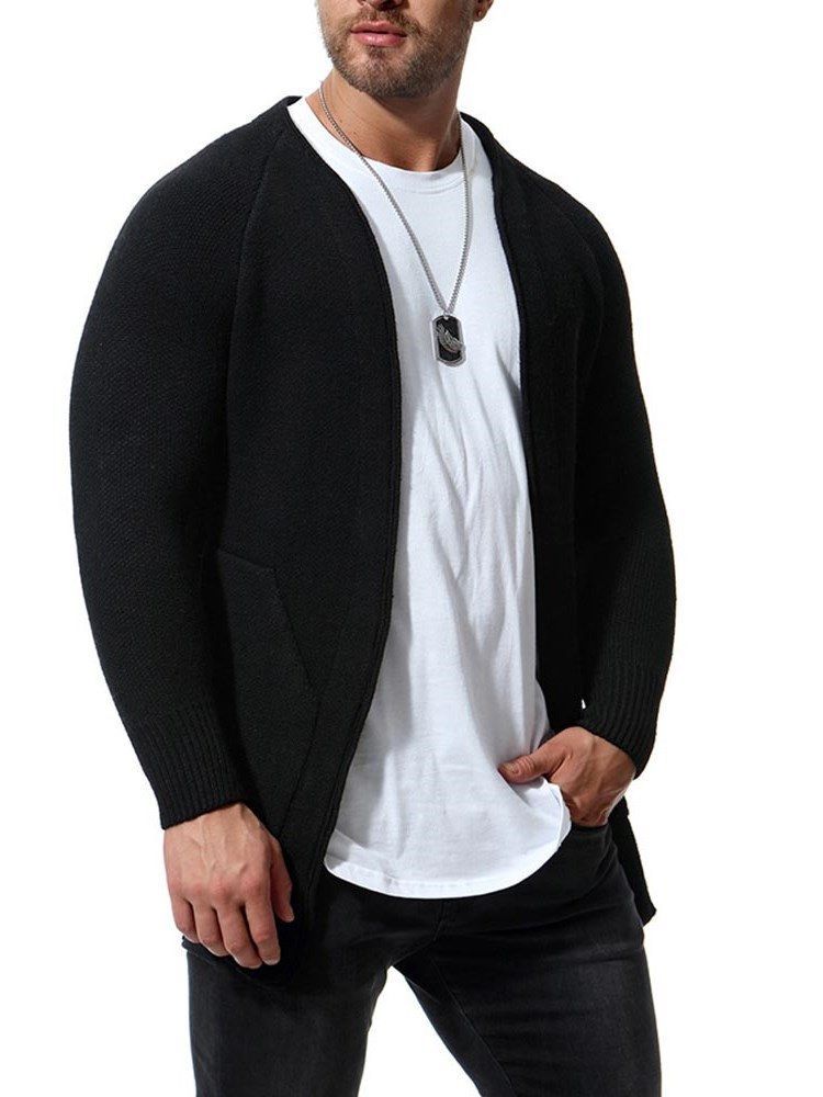 Plain Slim Herren Casual Cardigan Mit Taschen