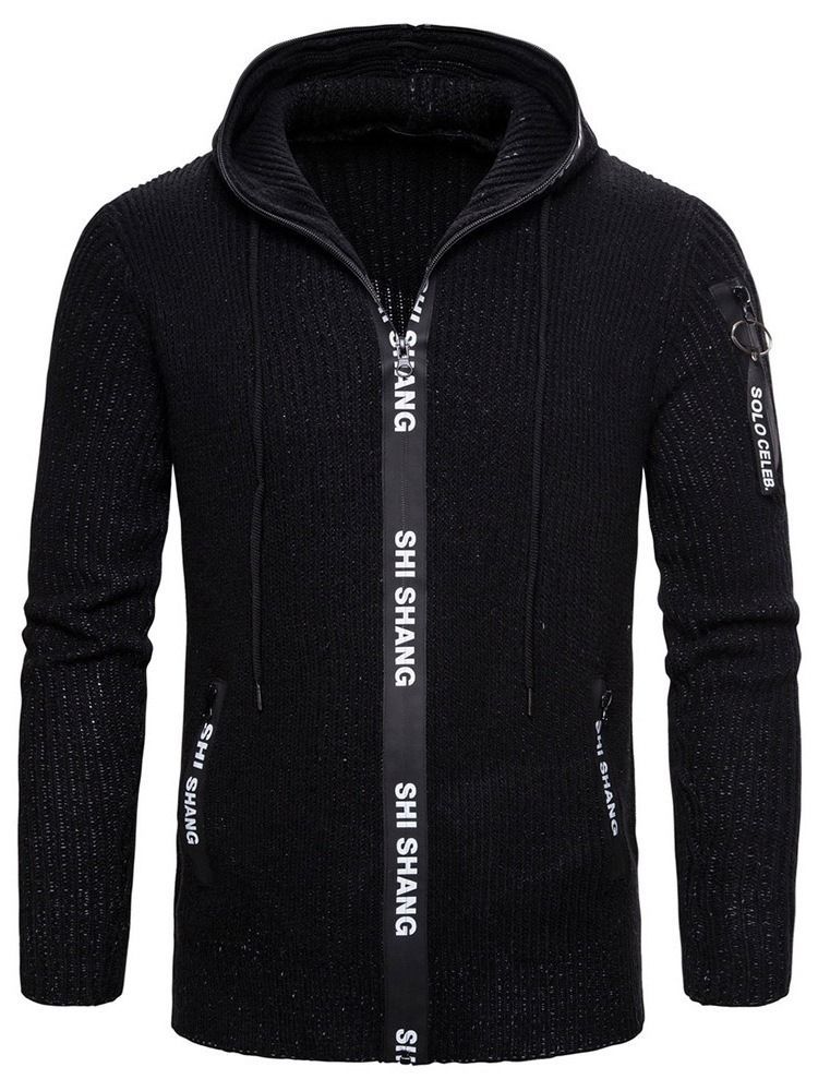 Pocket Standard Hooded Zipper Herren Slim Sweater